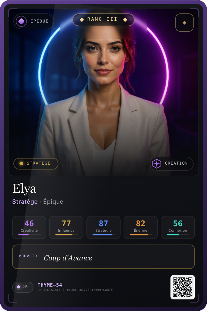 Carte collector Emblea Elya, profil Stratège de rareté Épique
